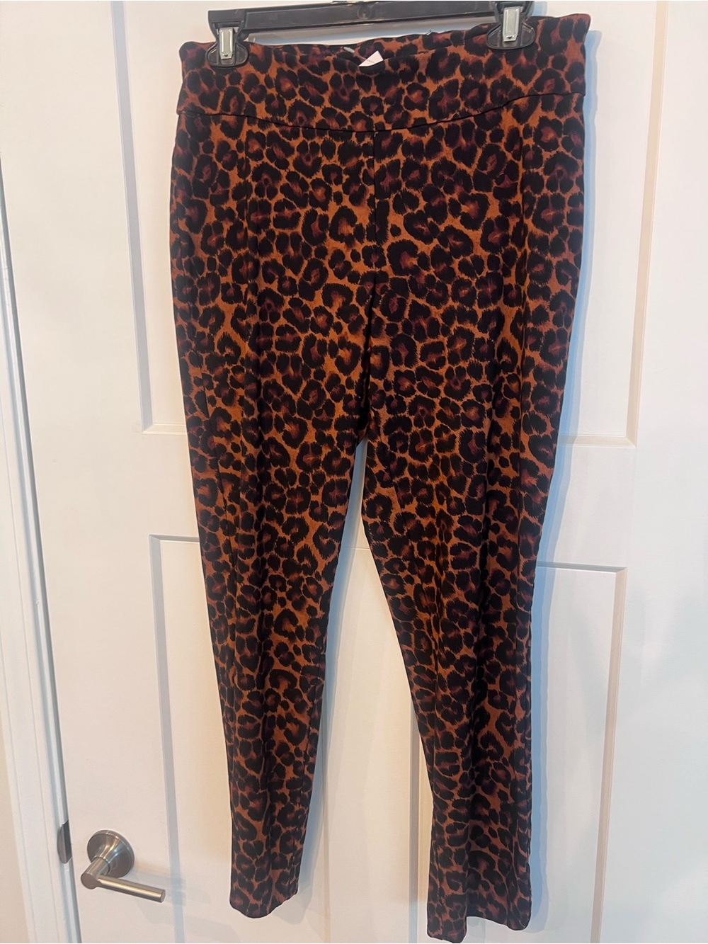 Leopard Print Stretch Ponte Pants - Brown/Black